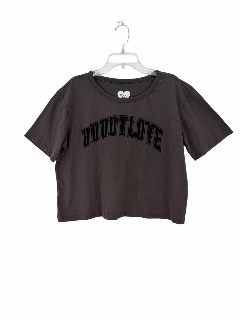 Buddy Love Charcoal Crop Tee with Black 'BUDDYLOVE' Graphic